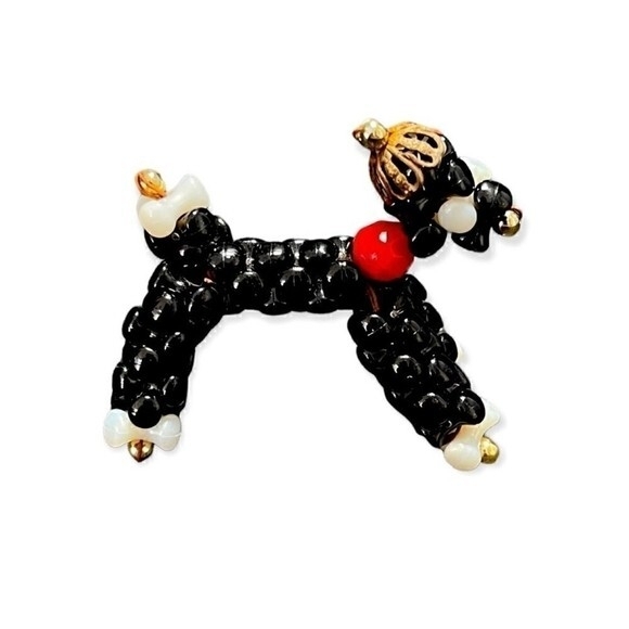 Handmade Other - Vintage Artisan Black Bead Poodle Figurine 2" Handcrafted Metal Wire Dog Statue